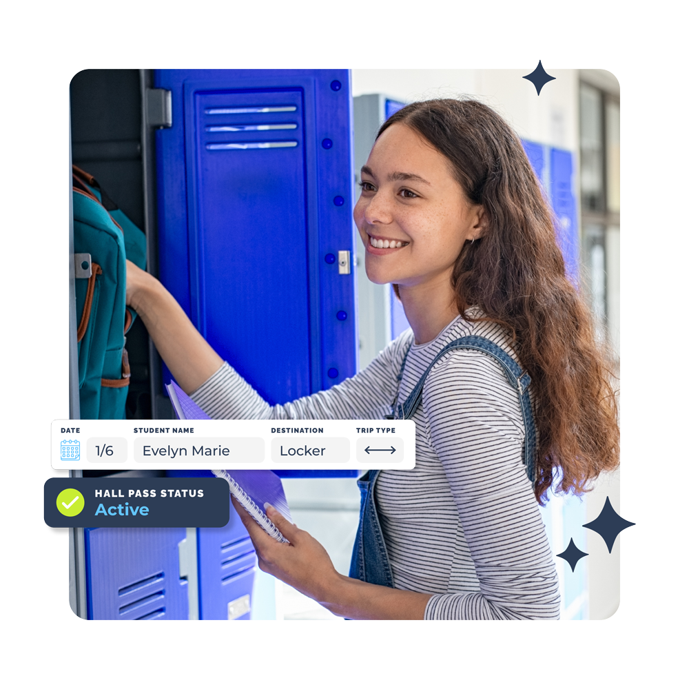 student at locker on hall pass