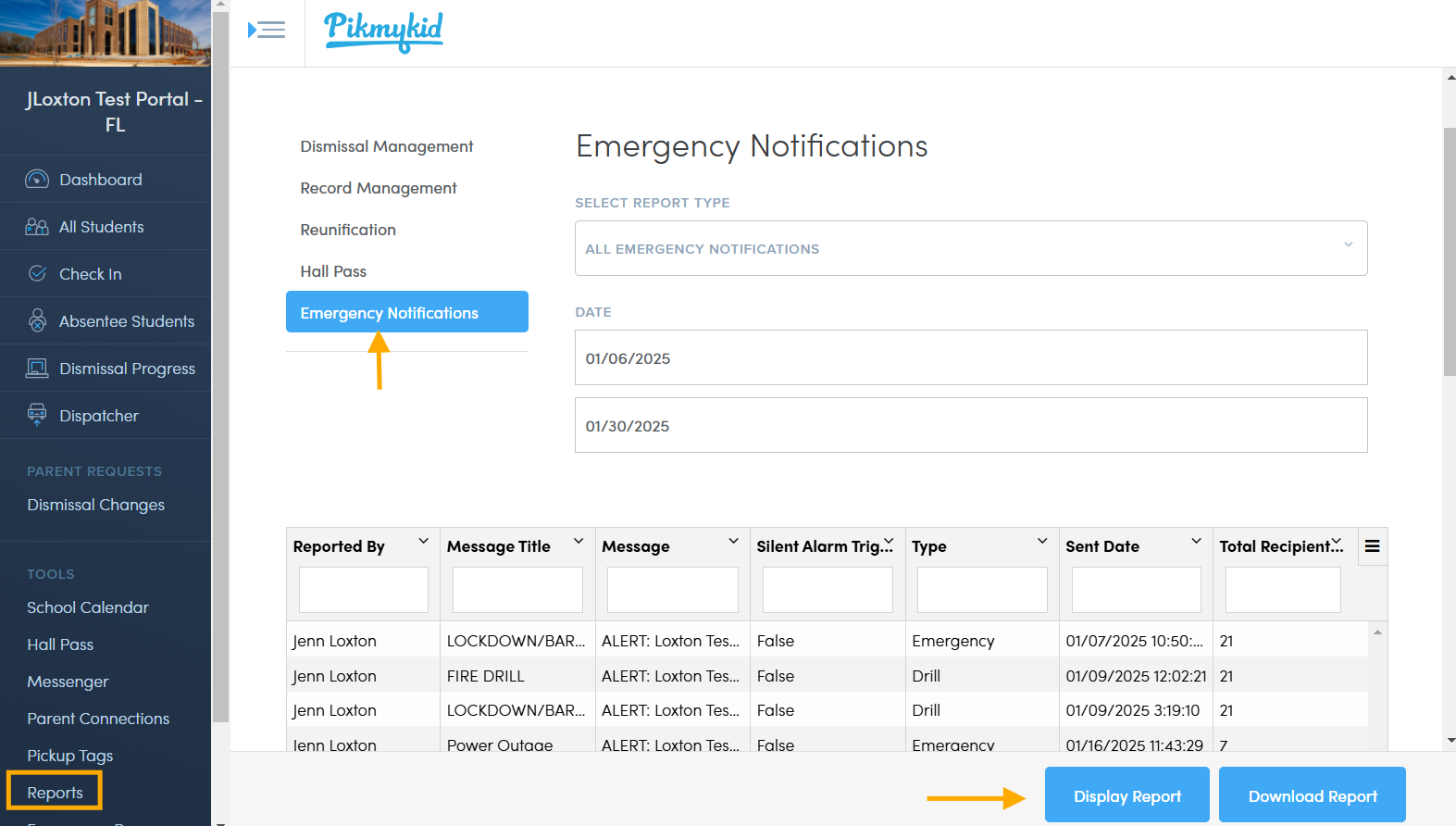 pulling an emergency alert system report