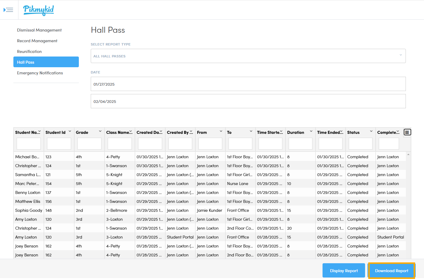 digital hall pass reports