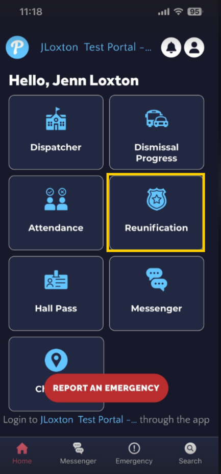 reunification button in staff app